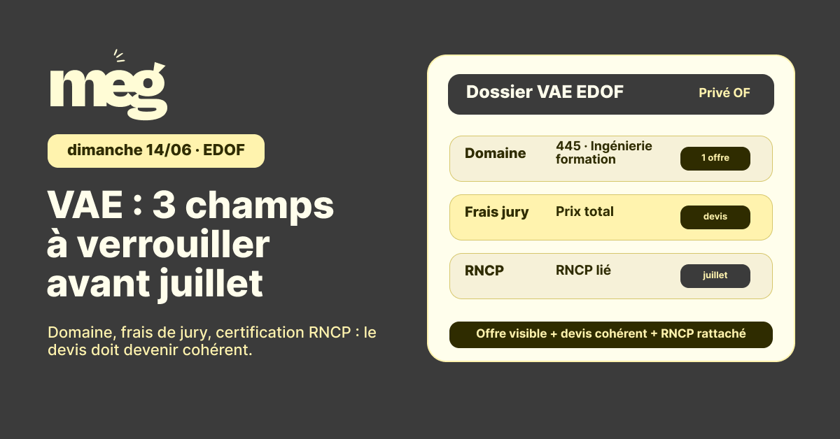 VAE EDOF 2026 : domaine d’activité, frais de jury et RNCP visé