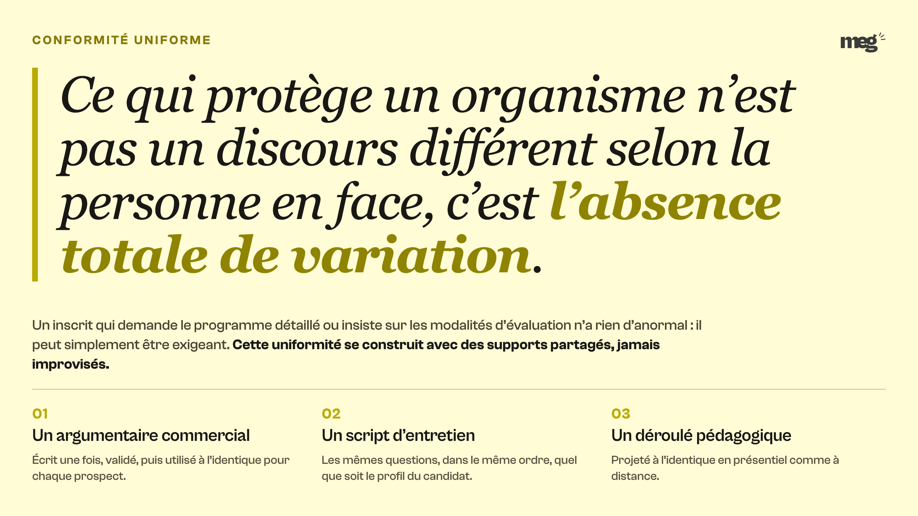 infographie or clair portant en grande italique la phrase selon laquelle ce qui protège un organisme est l’absence totale de variation, suivie des 3 supports partagés à utiliser à l’identique.