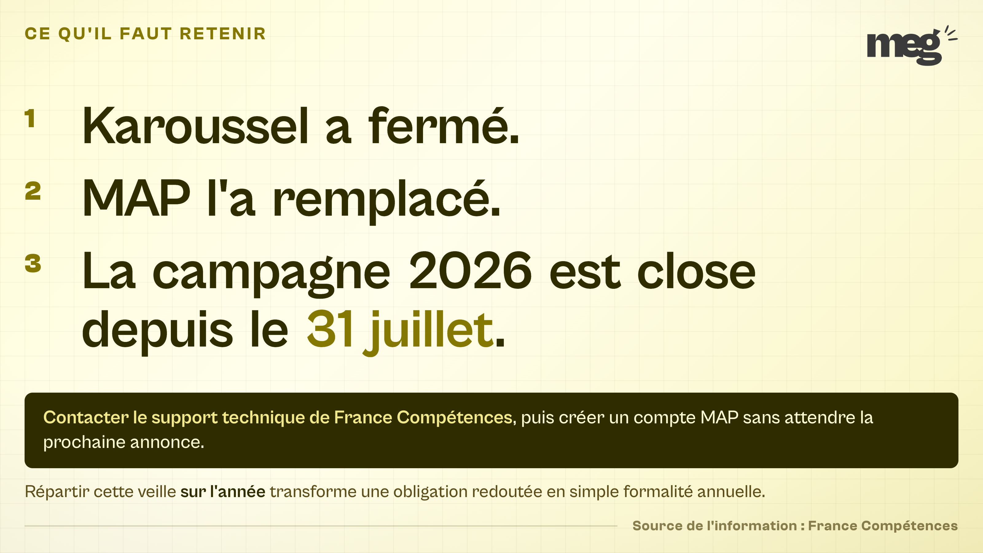 les 3 faits à retenir sur la fermeture de Karoussel et la campagne MAP 2026, avec la marche à suivre.