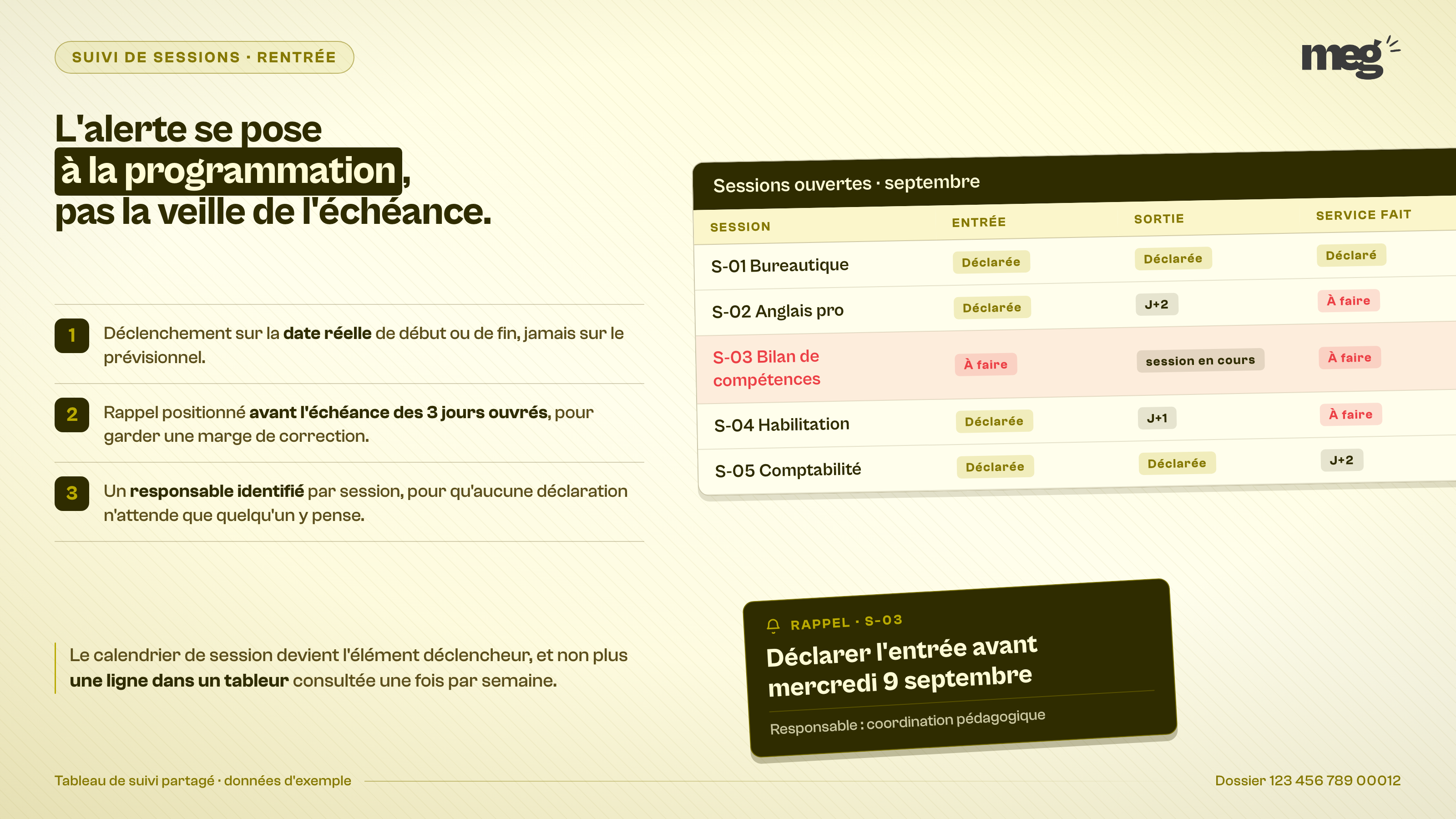 Squelette : objet décentré coupé par le bord. Le tableau de suivi est posé à droite et