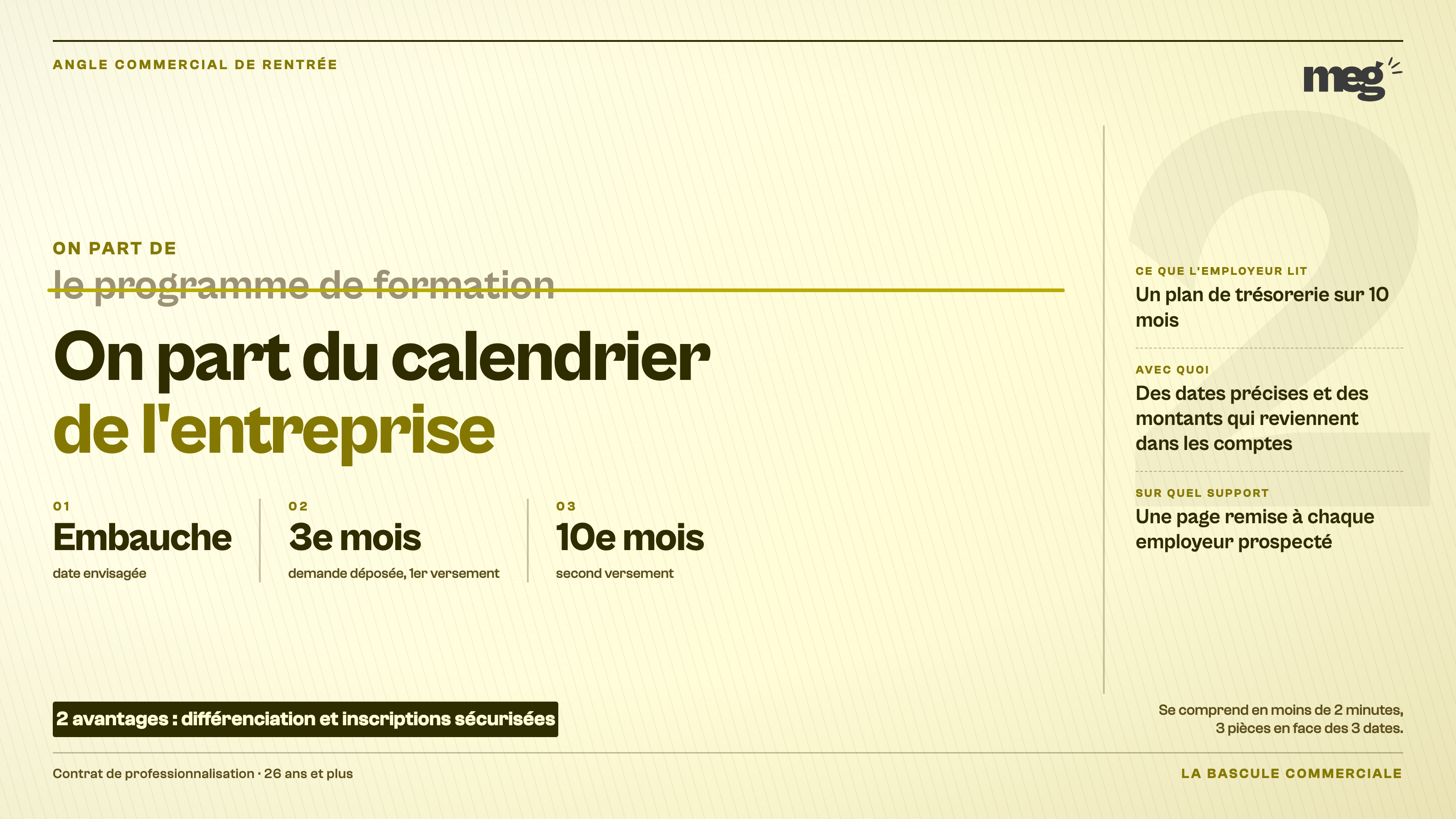 Idée unique : partir du calendrier de l'entreprise plutôt que du programme.