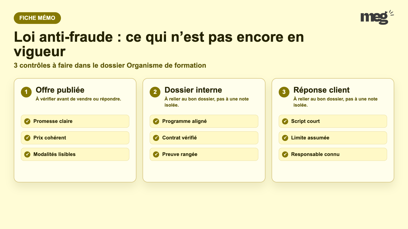 Loi anti-fraude : ce qui n’est pas encore en vigueur - schema de verification Organisme de formation