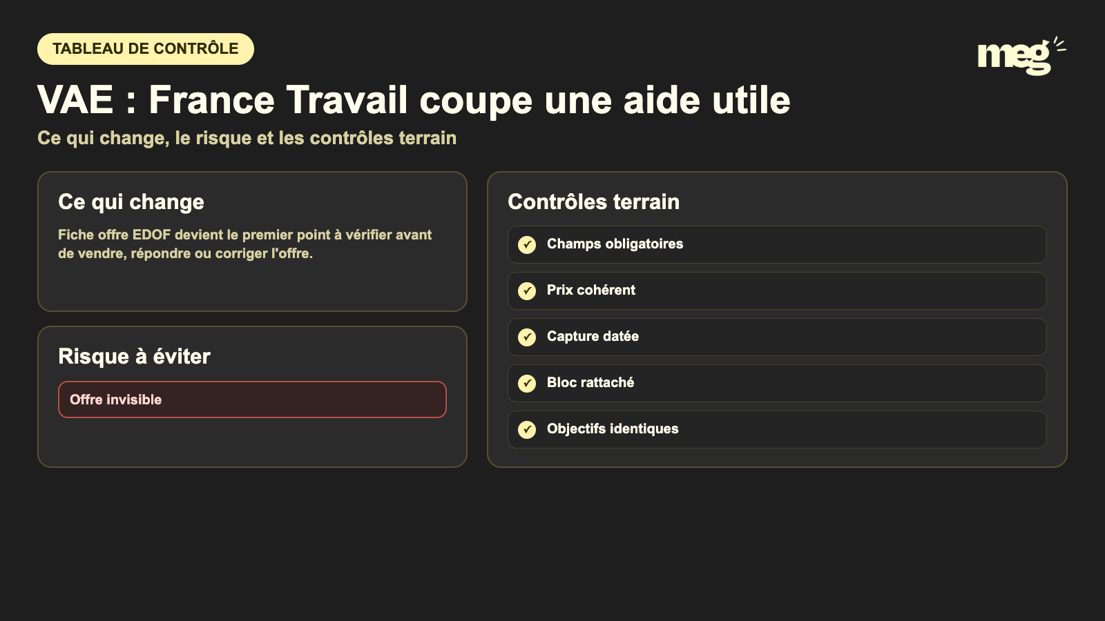 VAE : France Travail coupe une aide utile - schema de verification EDOF