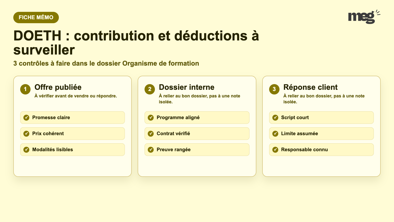 DOETH : contribution et déductions à surveiller - schema de verification Organisme de formation