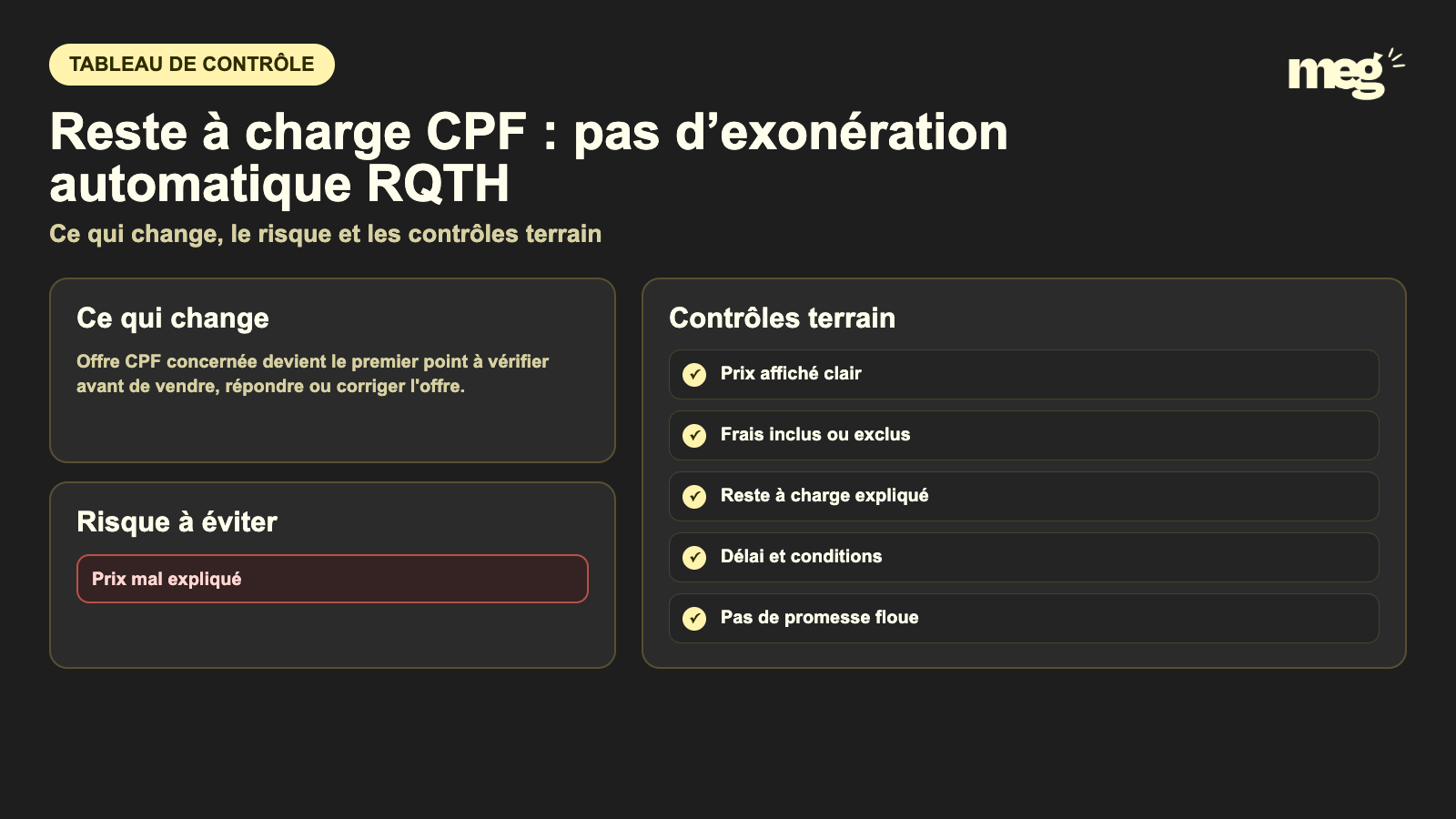 Reste à charge CPF : pas d’exonération automatique RQTH - schema de verification CPF
