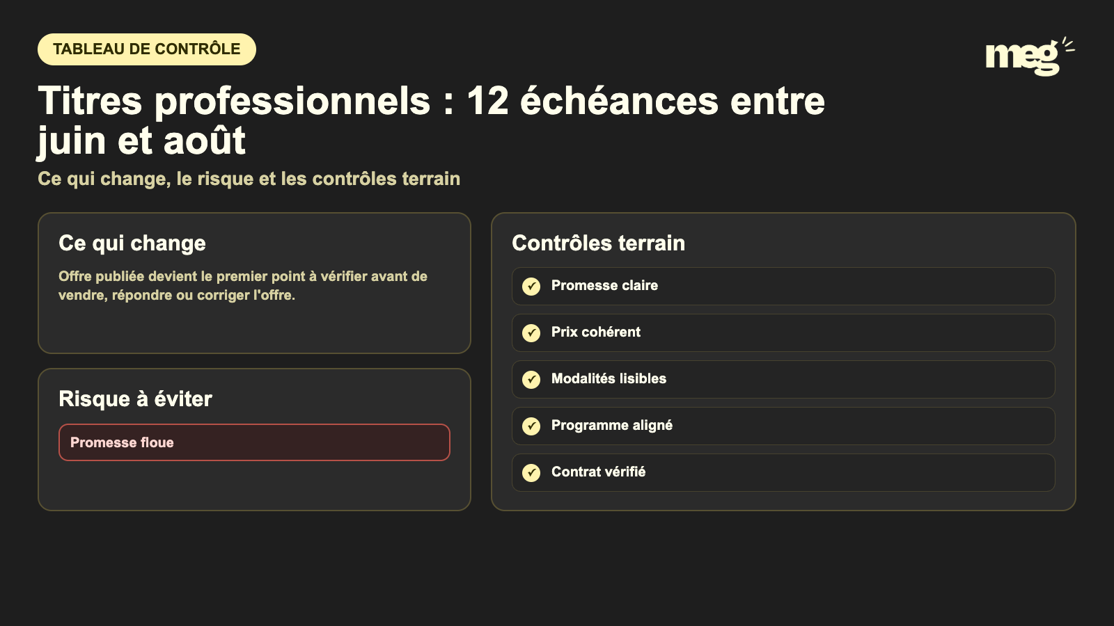 Titres professionnels : 12 échéances entre juin et août - schema de verification Organisme de formation