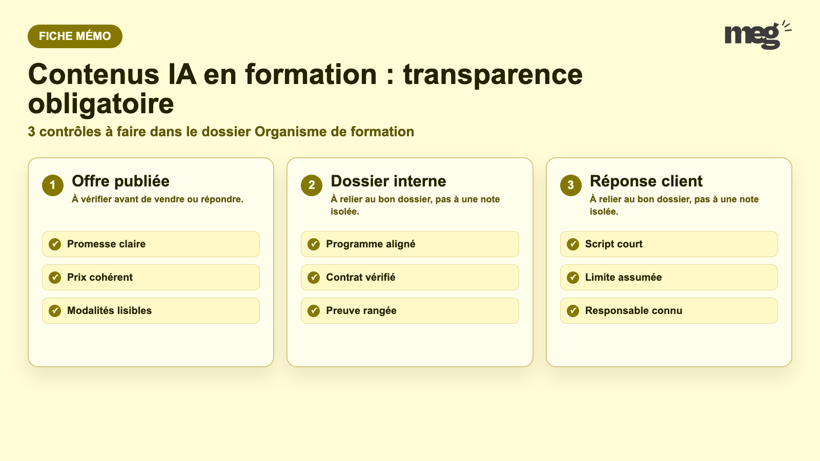 Contenus IA en formation : transparence obligatoire - schema de verification Organisme de formation