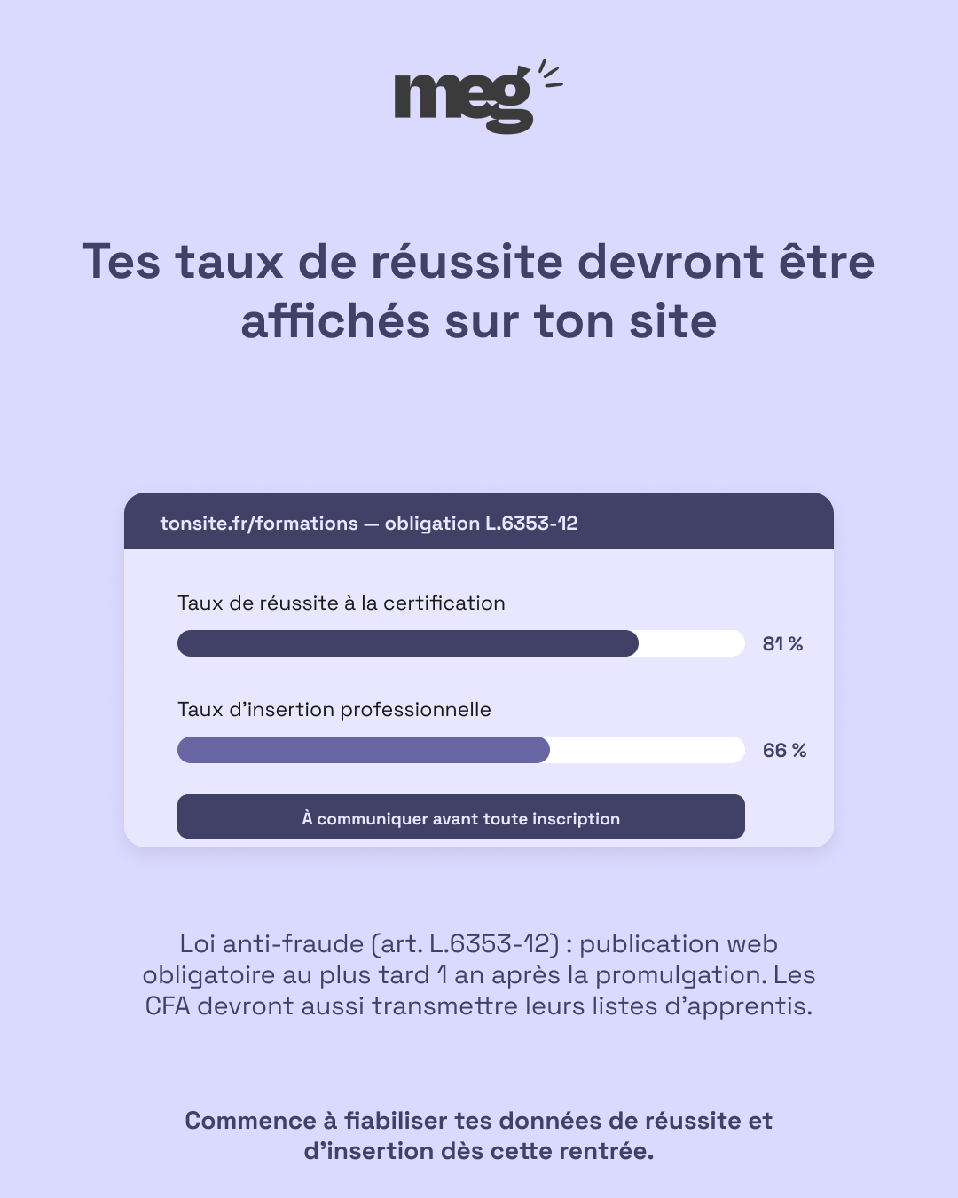 Taux de réussite : affichage obligatoire sur le site - dossier de contrôle organisme de formation